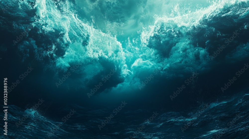 Obraz premium Turbulent Ocean Waves Under Dark Clouds