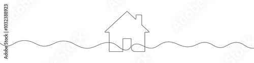 Continuous line drawing of House icon. One line drawing. Single line art. Vector illustration.