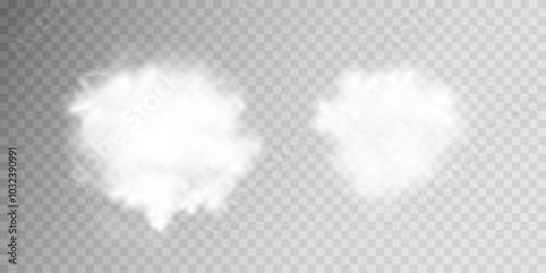 Fog or smoke isolated transparent special effect. Set White vector cloudiness, mist or smog background. Vector illustration.