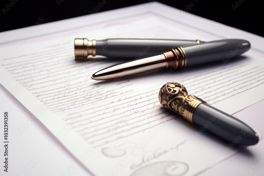 A business contract partially rolled up with a stamp and a pen lying next to it on a white background, illustrating formality and attention to detail A business contract partially rolled up with a stamp and a pen lying next to it on a white background, illustrating formality and attention to detail