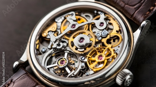 Intricate dismantled mechanical watch with detailed gears and springs on dark background, symbolizing precision and complexity in teardown analysis.