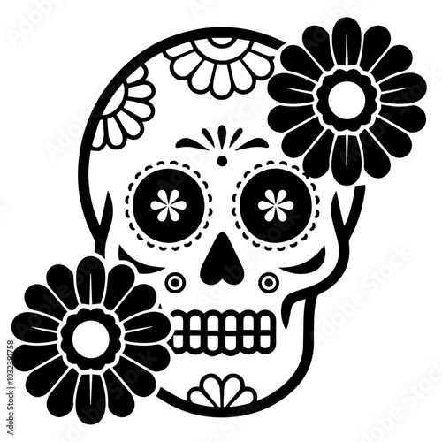 Floral Skull Icon for Day of the Dead
