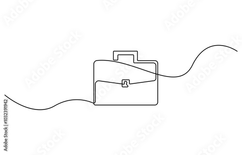Briefcase as one line continuous outline vector illustration. Line art business briefcase isolated on white background in minimal style, Briefcase Continuous Line Illustration
