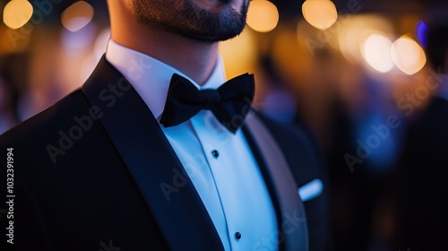 Close-Up of a Man in a Tuxedo with a Bow Tie photo