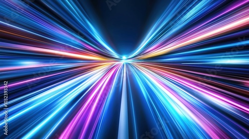 Abstract futuristic background featuring rapid neon light trails in shades of blue and pink, creating a dynamic and high-tech atmosphere. This digital design concept emphasizes speed and movement, ref