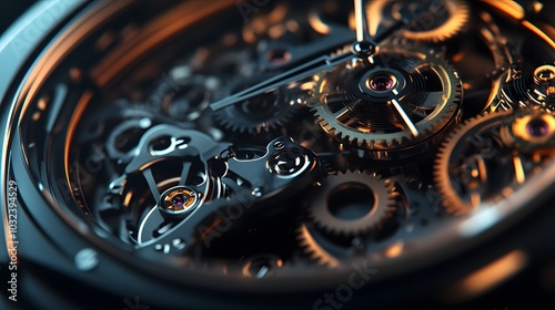 Wallpaper Mural Intricate dismantled mechanical watch with detailed gears and springs on dark background, symbolizing precision and complexity in teardown analysis. Torontodigital.ca