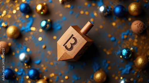 Wooden dreidel for Hanukkah simvol jewish cultura photo