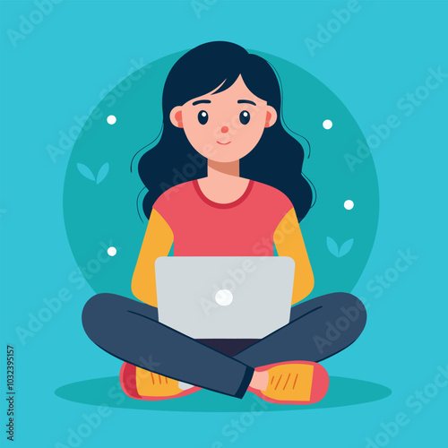 girl sitting with a laptop vector art