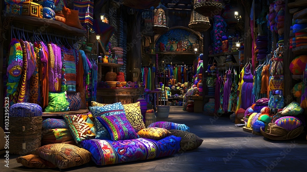 Cozy and Inviting Bohemian Inspired Living Room with Vibrant Tapestries Decorative Cushions and Warm Lighting Creating a Atmosphere