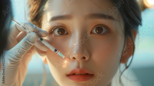 Asian girl at a beauty clinic receiving cosmetic surgery for skin whitening and rejuvenation, achieving a youthful appearance photo