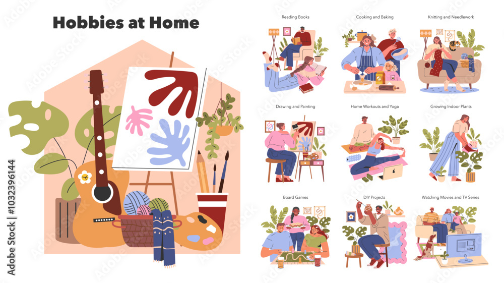 Hobbies at Home. Flat Vector Illustration Hobbies at Home. Flat Vector Illustration