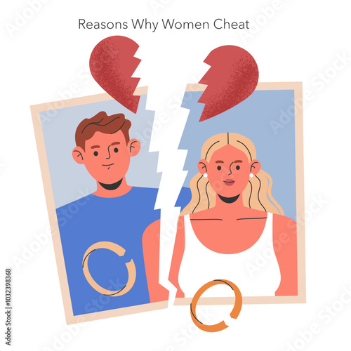 Reasons Why Women Cheat. Flat Vector Illustration