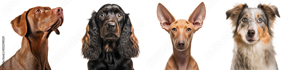Group of different breeds of dogs, isolated on white background Group of different breeds of dogs, isolated on white background