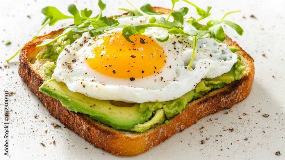 Delicious Avocado Toast with Egg and Microgreens Topping Delicious Avocado Toast with Egg and Microgreens Topping