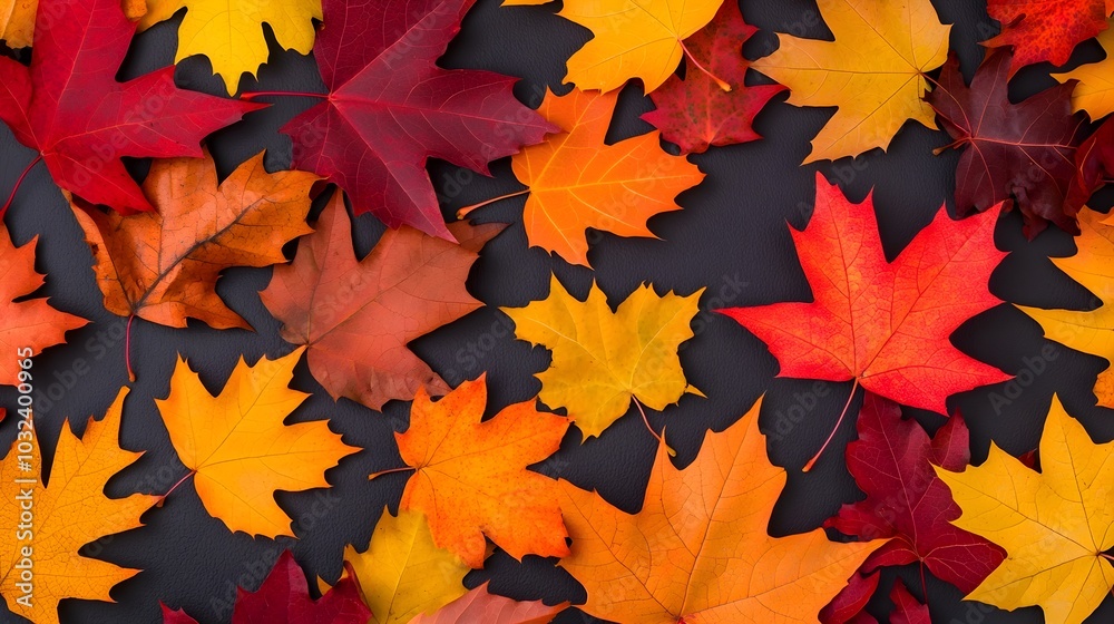 Fototapeta premium Vibrant and Colorful Autumn Leaves Scattered on the Ground Capturing the Essence of the Picturesque Fall Season