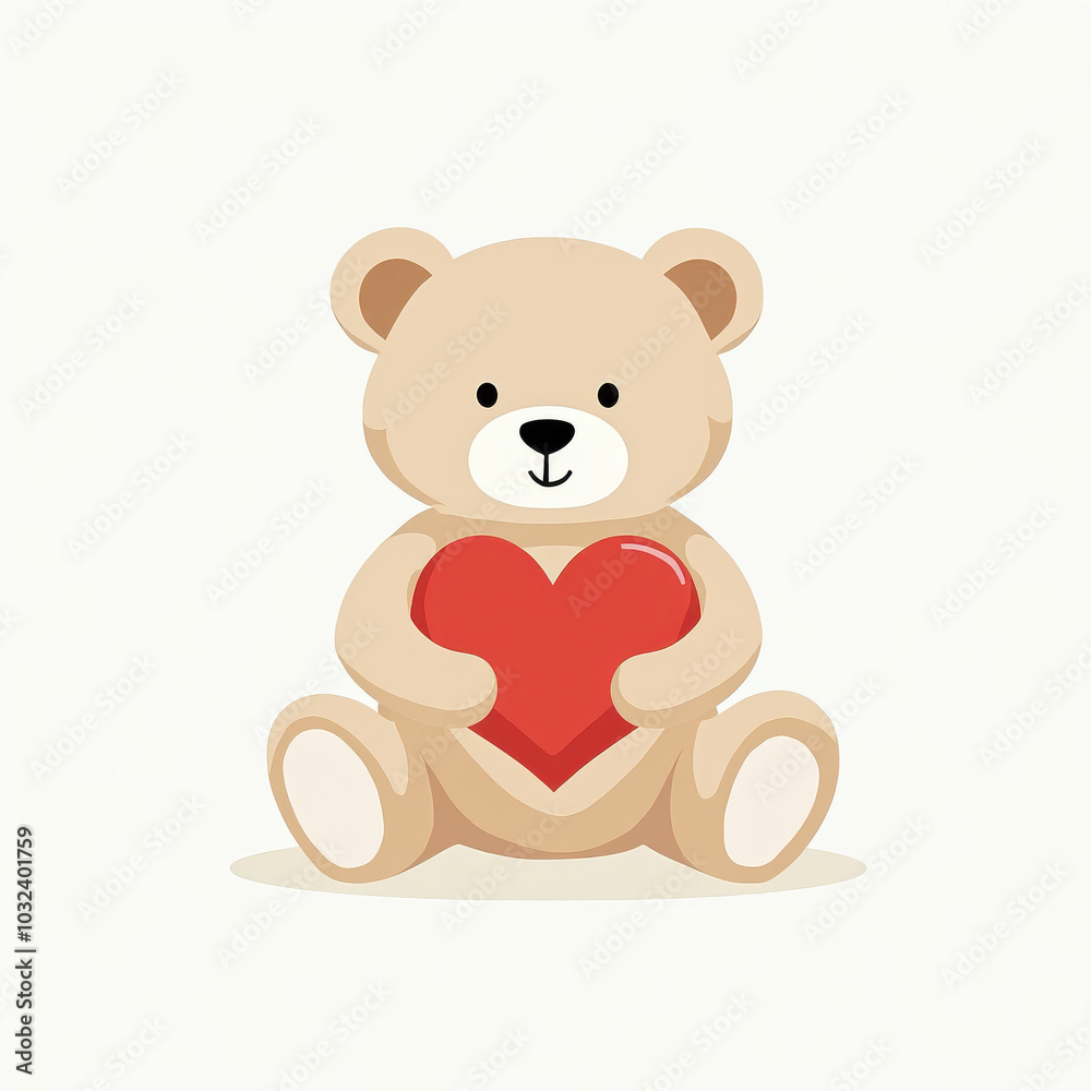 Teddy bear holding a red heart on cream background Teddy bear holding a red heart on cream background