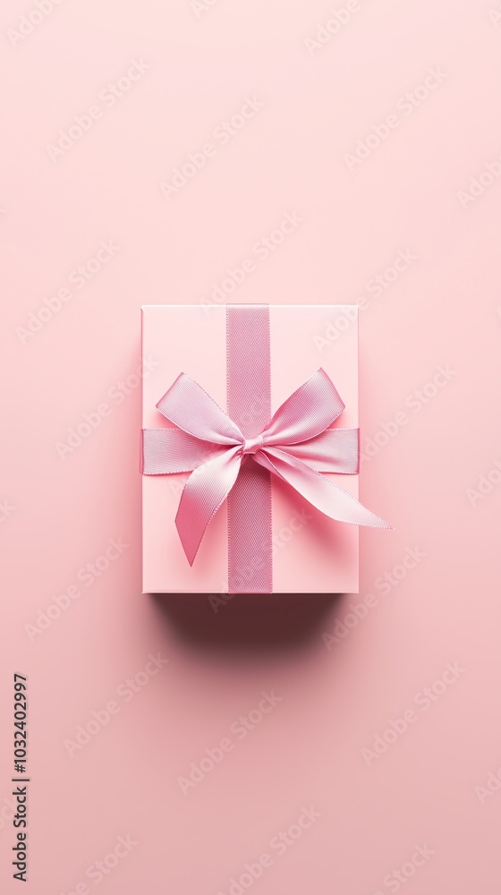 pink gift box with a ribbon on a light pastel background pink gift box with a ribbon on a light pastel background