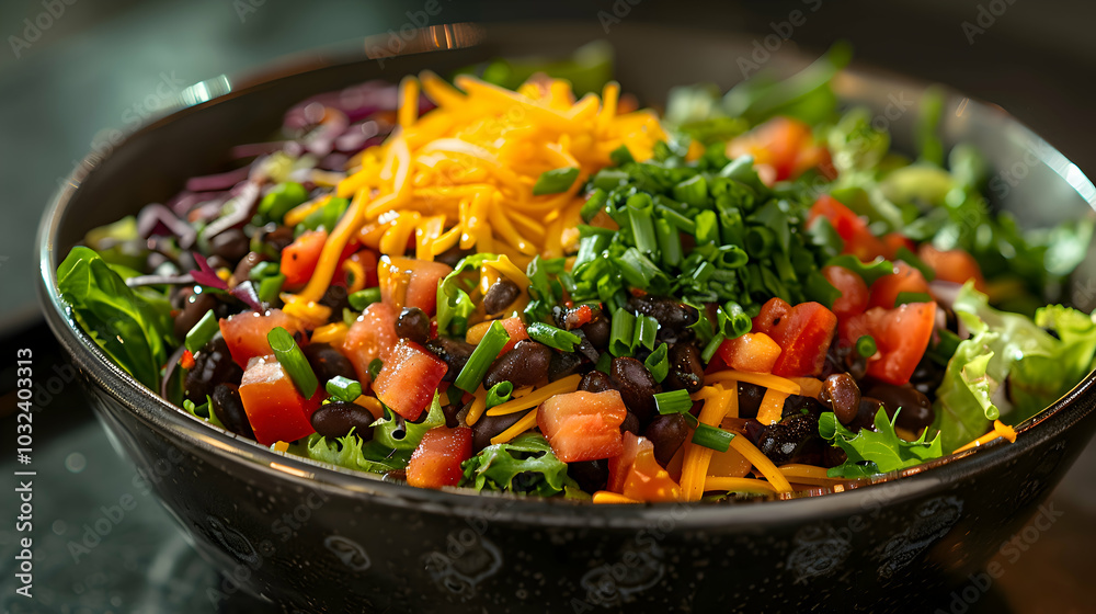 Southwest salad with a sprinkle of fresh chives and cheddar cheese Southwest salad with a sprinkle of fresh chives and cheddar cheese