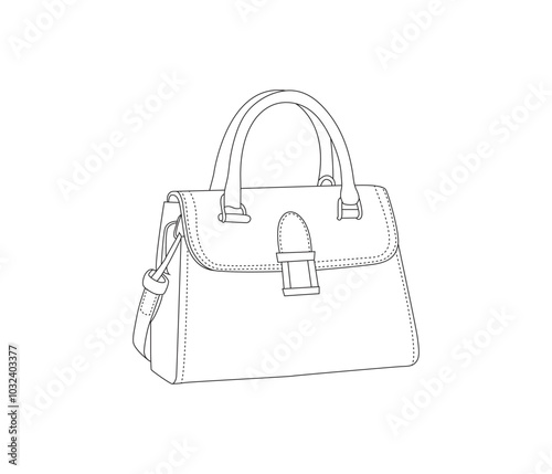 Vector designer ladies handbag silhouette and line art.one line drawing illustration.