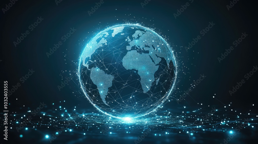 Holographic globe with network nodes, world connection, international business Holographic globe with network nodes, world connection, international business
