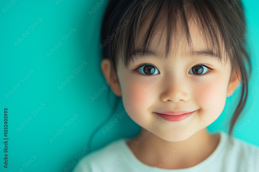 Charming Asian Girl with a Fresh Blue Background Charming Asian Girl with a Fresh Blue Background