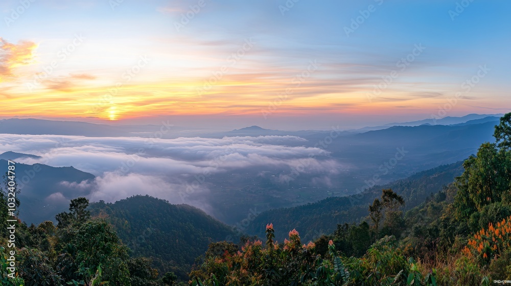 Panorama Sunrise and misty at Doi Phatang viewpoint Panorama Sunrise and misty at Doi Phatang viewpoint