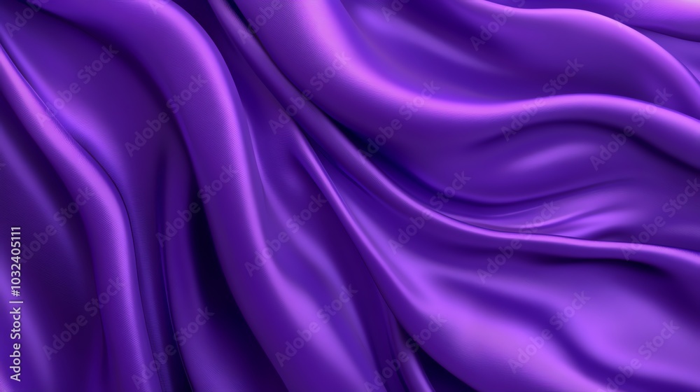 Obraz premium dark purple silk fabric with flowing waves, draped elegantly on a velvet backdrop, creates a luxurious and shiny texture