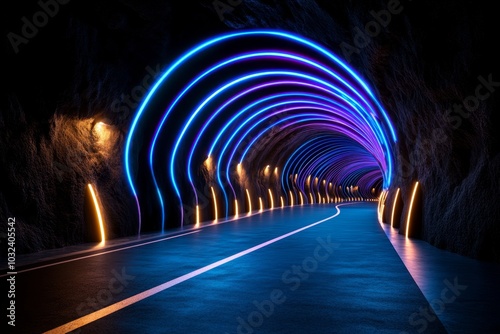 Synthwave highway looping into an infinite spiral, glowing more intensely at each curve