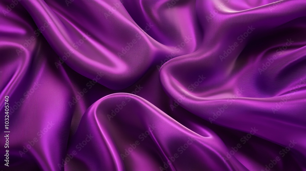 Obraz premium dark purple silk fabric with flowing waves, draped elegantly on a velvet backdrop, creates a luxurious and shiny texture