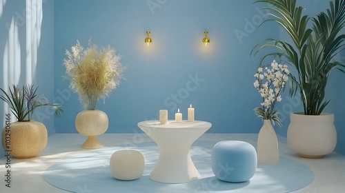 Wallpaper Mural Minimalist blue and white abstract background with elegant geometric shapes and patterns  Simplistic and modern composition with clean lines angles and symmetry for web print or digital design Torontodigital.ca