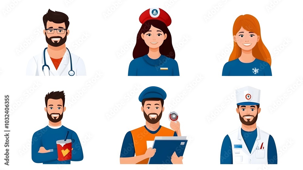 A set of clean and minimalistic icons showcasing a variety of occupations and social roles designed in a simple and modern style to represent the diversity of the workforce and community