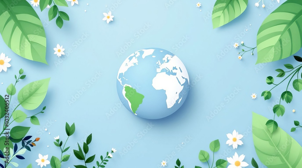 Earth Day Illustration – Green Plants and Globe, World Earth Day April 22 Earth Day Illustration – Green Plants and Globe, World Earth Day April 22