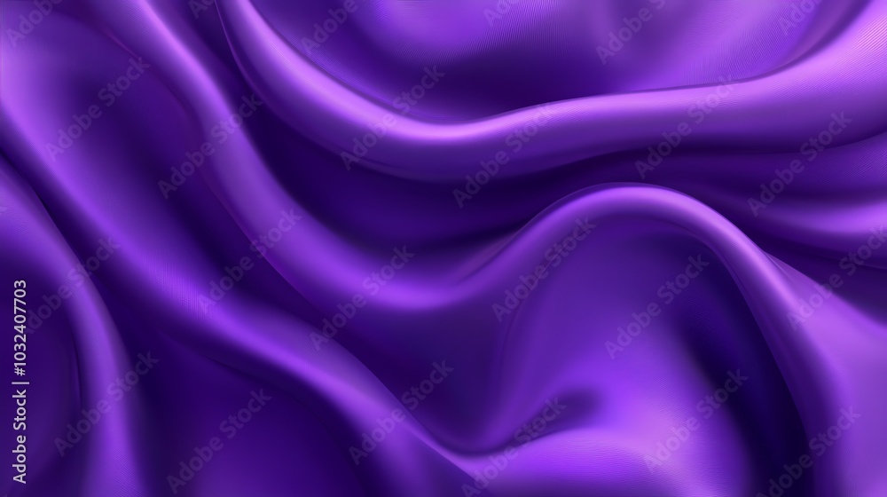 Obraz premium dark purple silk fabric with flowing waves, draped elegantly on a velvet backdrop, creates a luxurious and shiny texture