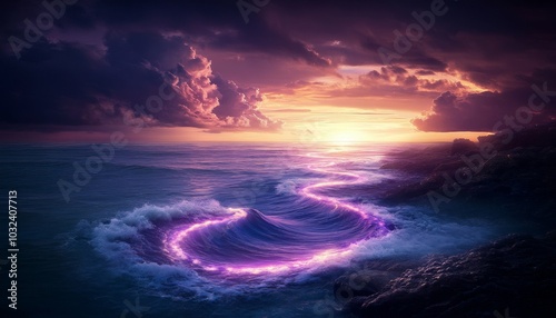 Beautiful landscape dark stormy sea sky filled clouds A colorful purple sunset