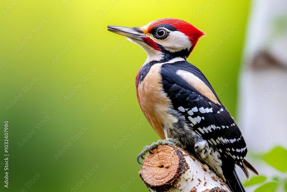 Woodpecker on a birch trunk, pecking softly at the bark Woodpecker on a birch trunk, pecking softly at the bark