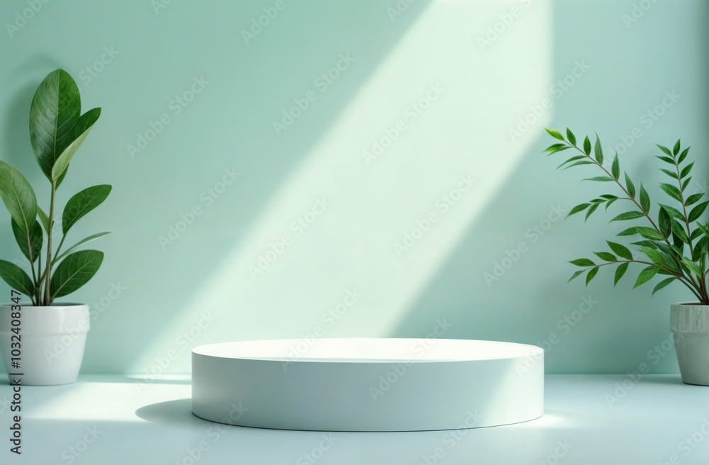 Abstract Minimal Modern White Podium Platform With Plants For Showcase Rendering Abstract Minimal Modern White Podium Platform With Plants For Showcase Rendering
