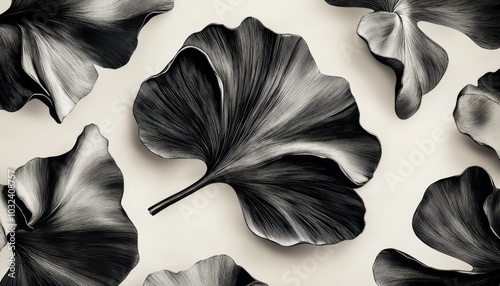 Black white photograph group leaves are arranged Flowers in the style photo