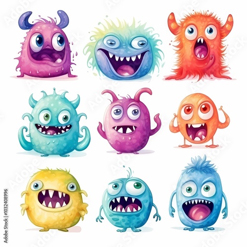 Wallpaper Mural The watercolor illustration depicts various colorful hearts and round faces expressing a wide range of emotions Torontodigital.ca