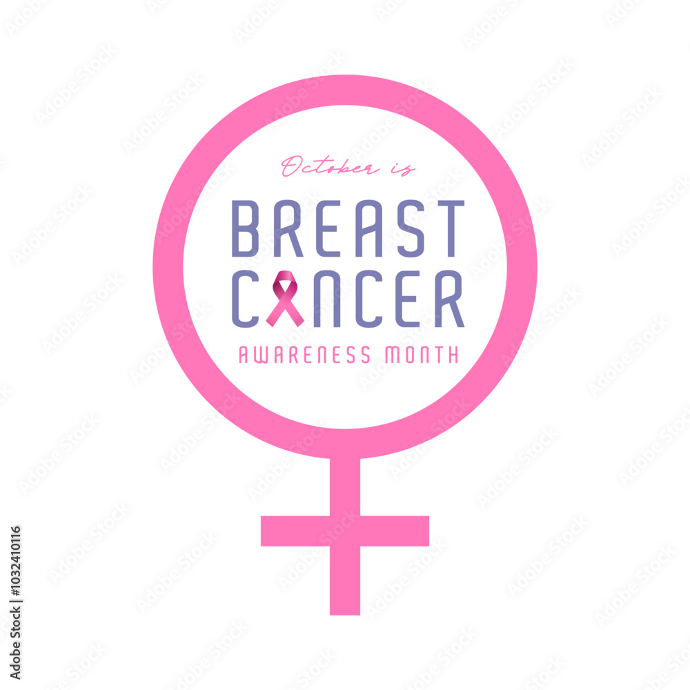 Commemorating breast cancer awareness month, October. Pink ribbon elements on a clean white background