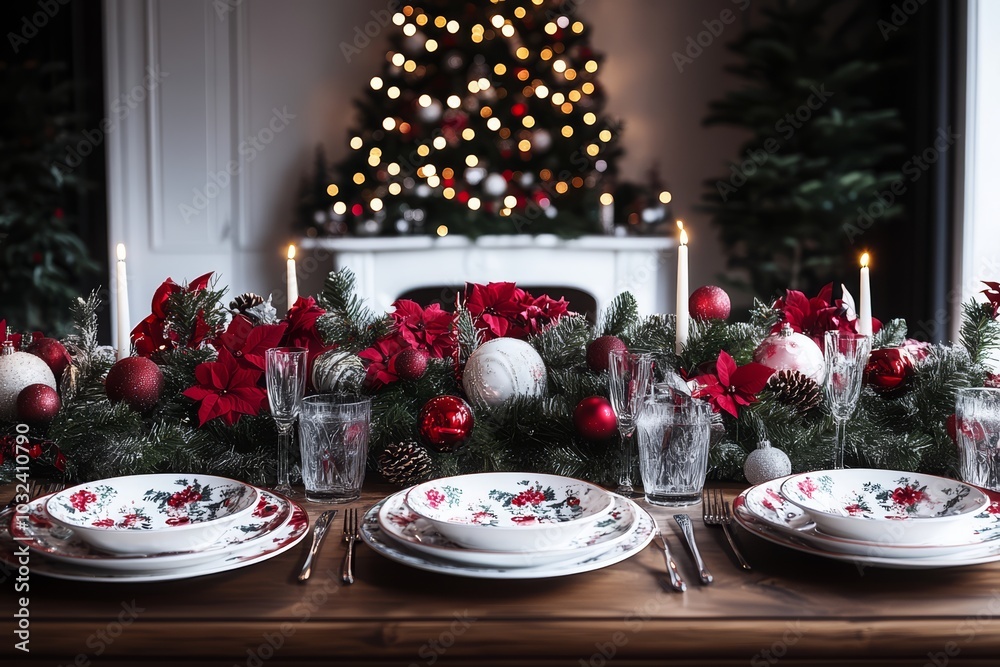 Serving a festive table before Christmas, AI generated Serving a festive table before Christmas, AI generated