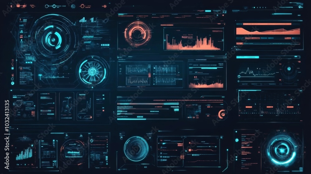 Collection futuristic interface elements dark blue color scheme HUD Screen Collection futuristic interface elements dark blue color scheme HUD Screen