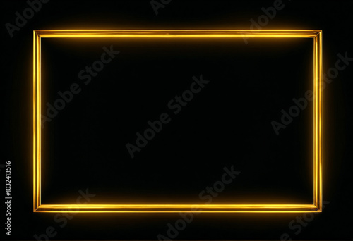 Empty gold frame on black marble background