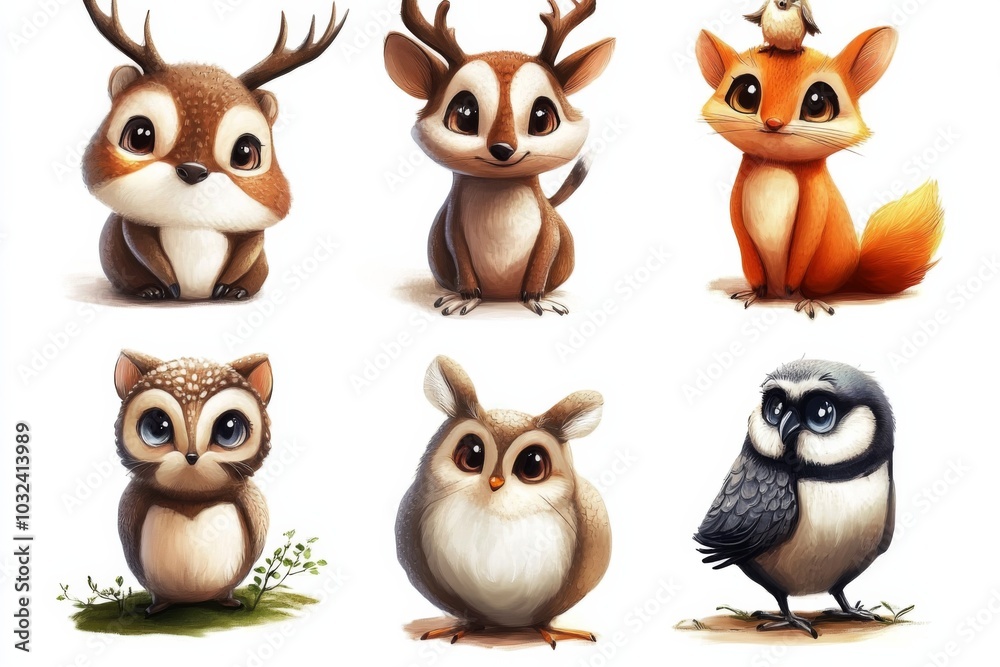 Fototapeta premium Collection six illustrations different animals There are Safari Animal set hedgehog