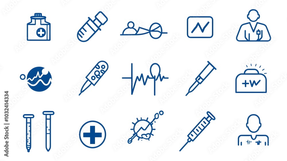 Comprehensive Set of Thin Line Health Treatment Icons Featuring Patients in Medical Environments Diagnosis Symbols and Hospital Care with a Sleek Professional Design Comprehensive Set of Thin Line Health Treatment Icons Featuring Patients in Medical Environments Diagnosis Symbols and Hospital Care with a Sleek Professional Design