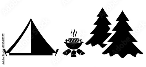 Camping vector icon, tent in a forest