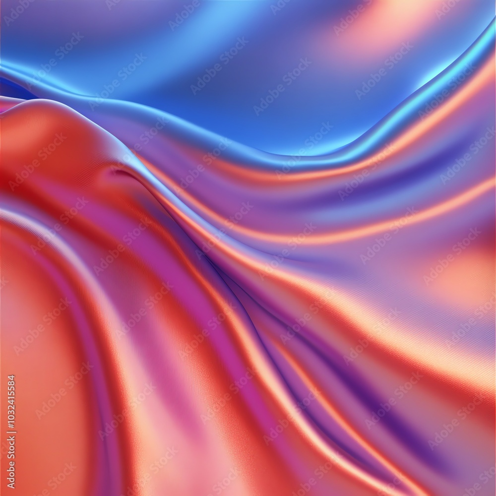 Naklejka premium colorful Soft blue satin fabric with flowing waves, smooth texture, and subtle pattern, ideal for wallpaper, curtains, or backdrop design