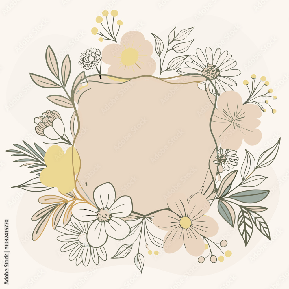 A simple frame made of flowers. There is a place for text inside. A simple frame made of flowers. There is a place for text inside.