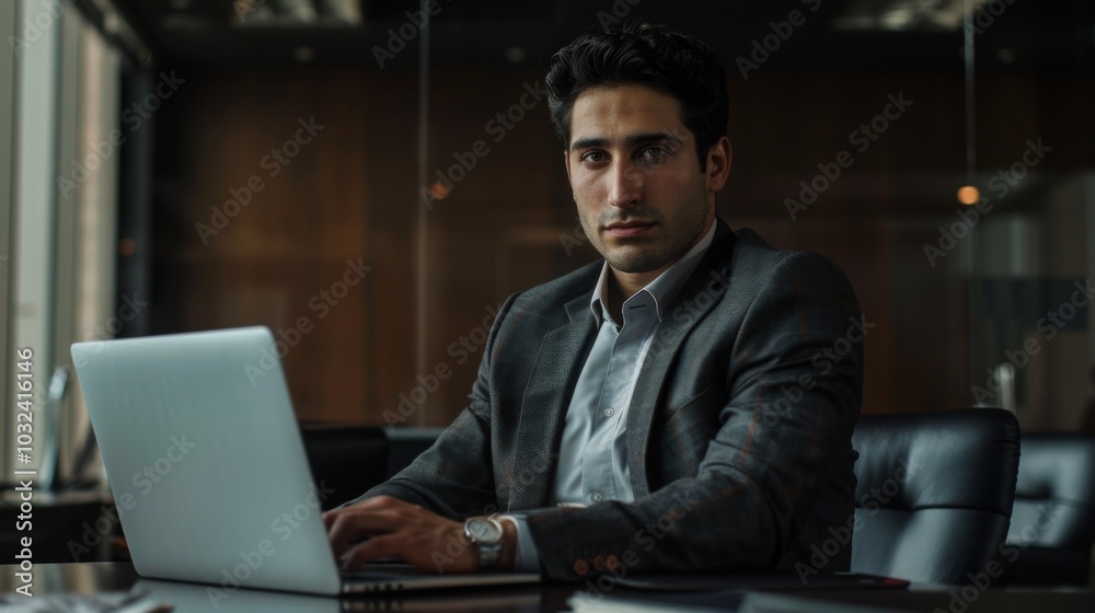 Businessman in Modern Boardroom