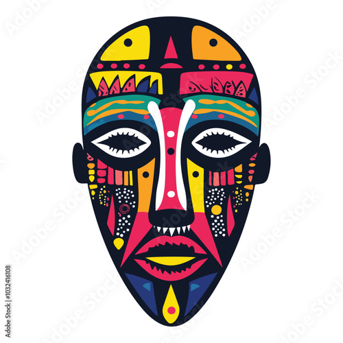 African tribal mask with adorned in traditional African patterns