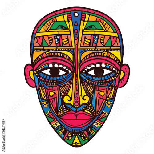 African tribal mask with adorned in traditional African patterns